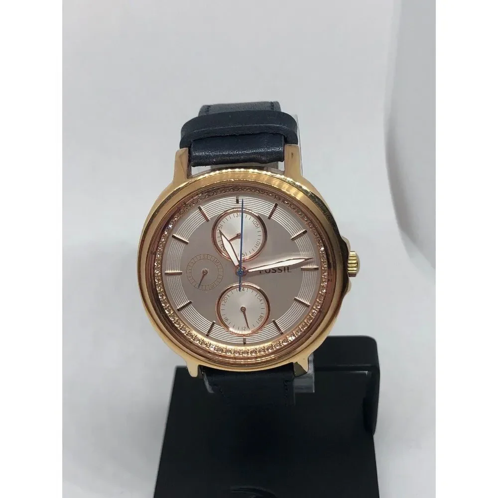 Fossil ES3832 Women Leather Analog Silver Dial Quartz Genuine Wrist Watch KG125 - Picture 1 of 12